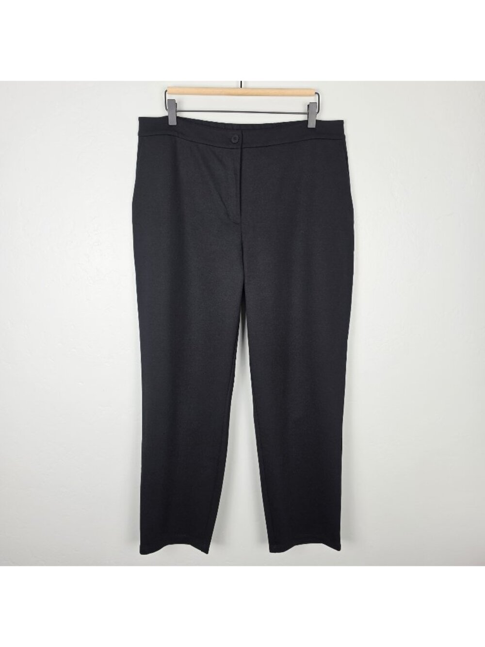Eileen Fisher Washable Flex Ponte Straight Pants Stretch Trousers Black Size L